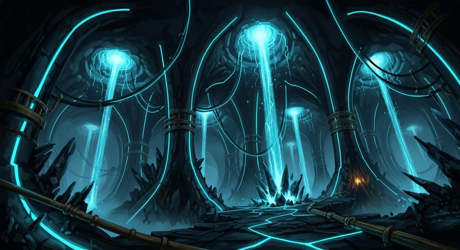 The Conduit Nexus: cathedral conduits humming with stored energy
