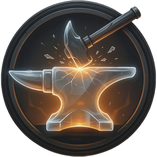 Hollow Anvil logo: a glass anvil struck by a hammer